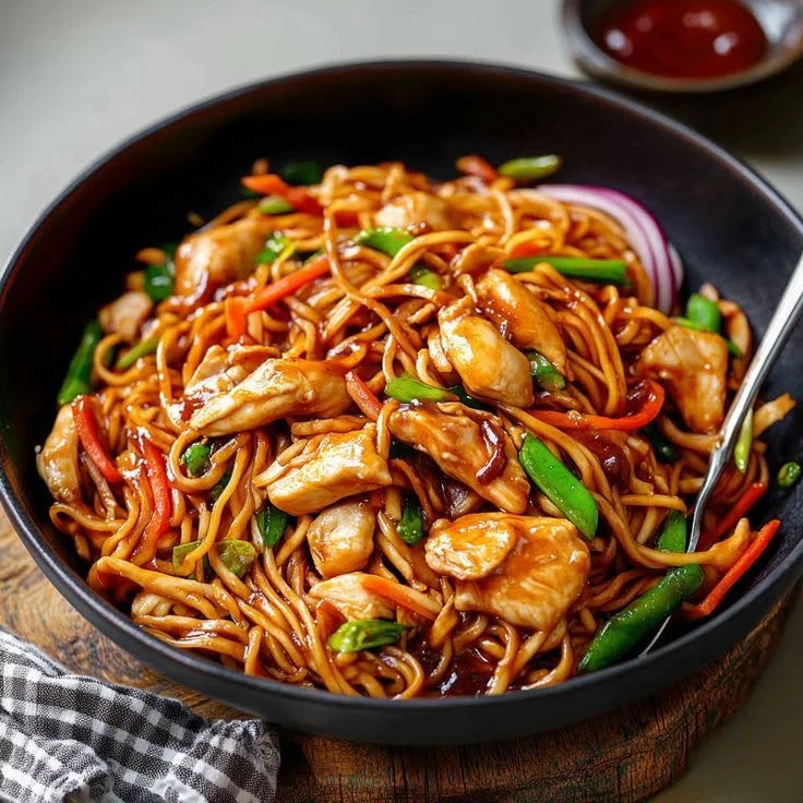 Chicken Stir Fry Noodles & Vegetable Spring Rolls